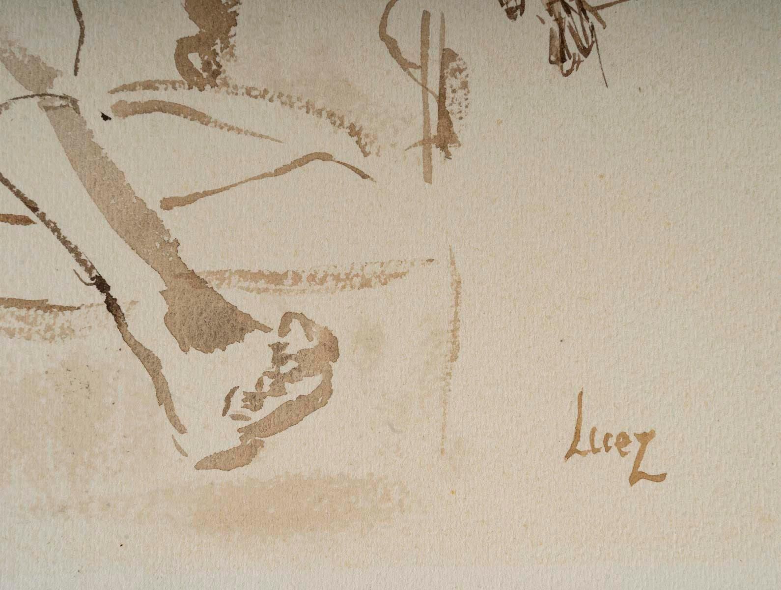 Watercolour On Paper By Evelyne Luez Of A Man In His Armchair, 1950 1960. photo 422.0