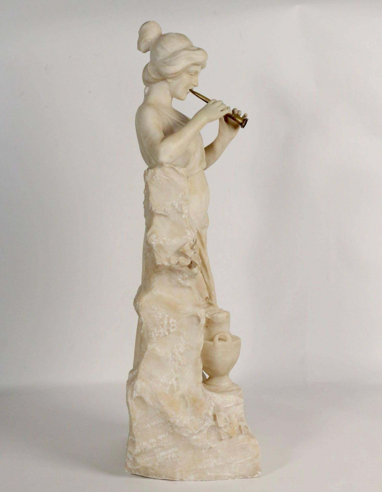 Alabaster, 19th Century, Woman With A Flute Beside The Fountain, Bronze Flute photo furniture