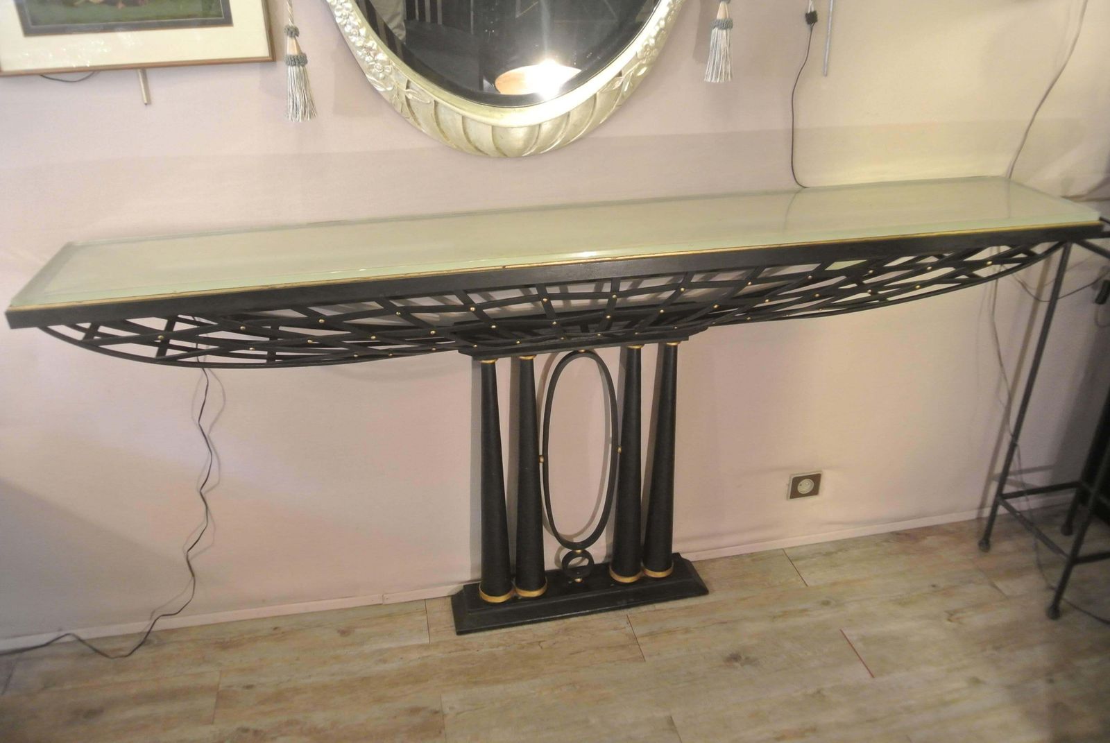 Important French Console In Black Wrought Iron And Gold photo buy