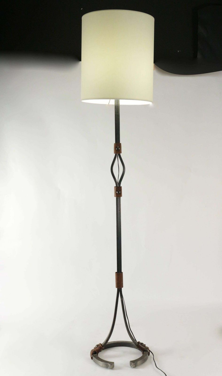 Floor Lamp From The 1960s In Wrought Iron And Leather photo vinterior