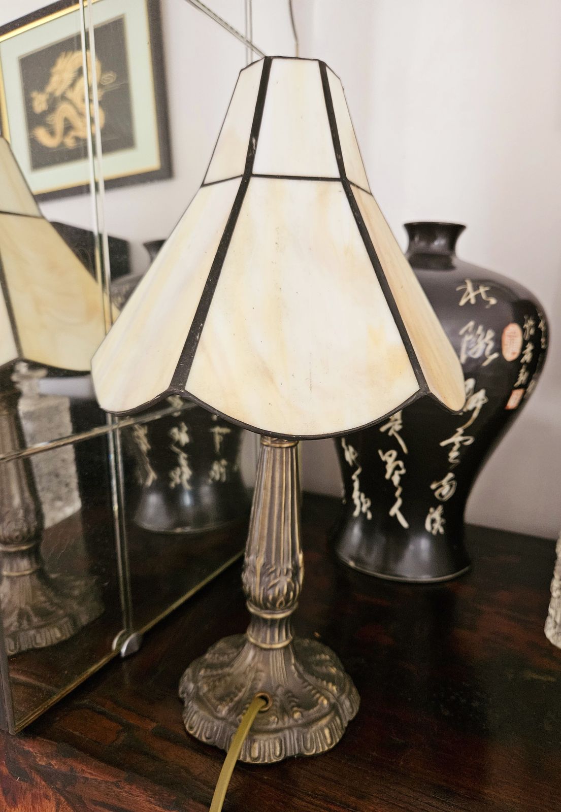 Art Deco Tiffany Style Lamp Shade In Honey & Cream Slag Glass photo furniture