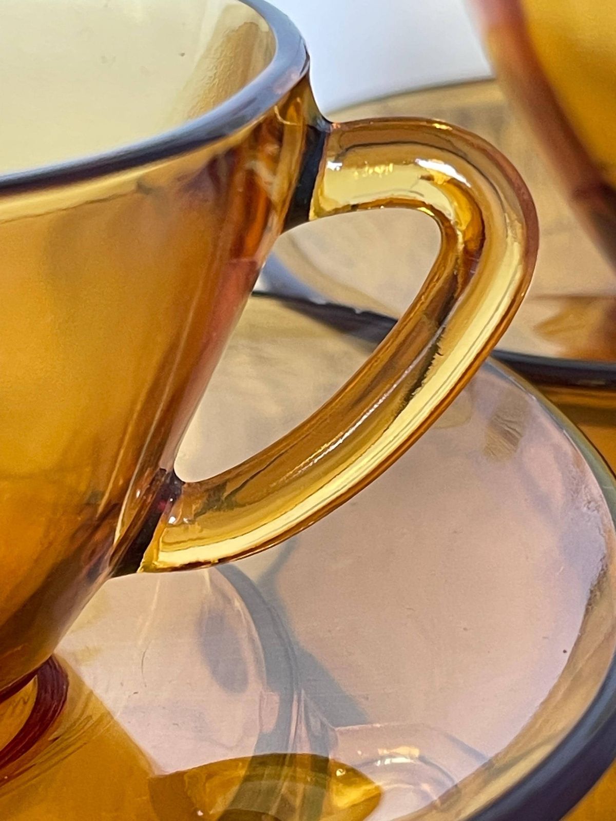 Amber Yellow French Glass Coffee Set   Vintage Vereco 12 Piece Glass Espresso Set   Small Square Demitasse Cups And Saucers photo 55.0