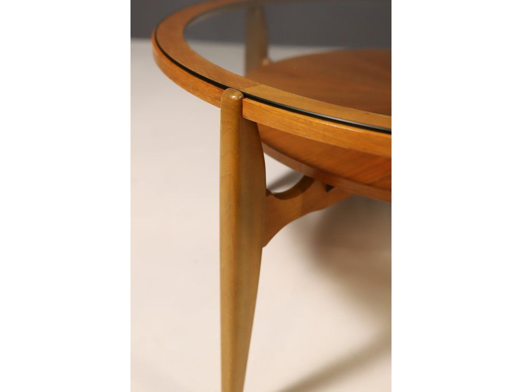 Coffee Table With Beech Wood Veneer And Glass Top, Wilhelm Renz, 1960's, Germany photo for sale