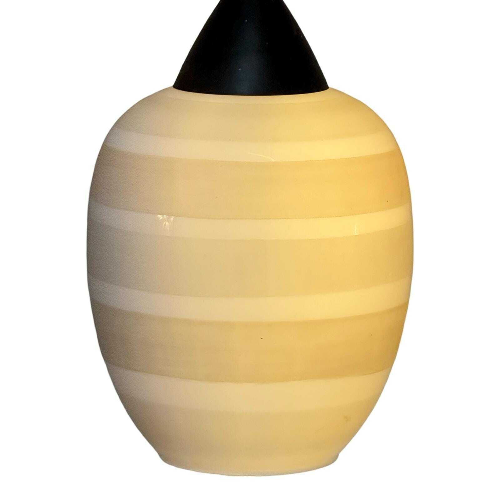 Vintage 50's Mcm Hanging Pendant   Frosted / Semi Translucent White Glass And Black Top   Attr. Louis Kalff / Phillips photo for sale