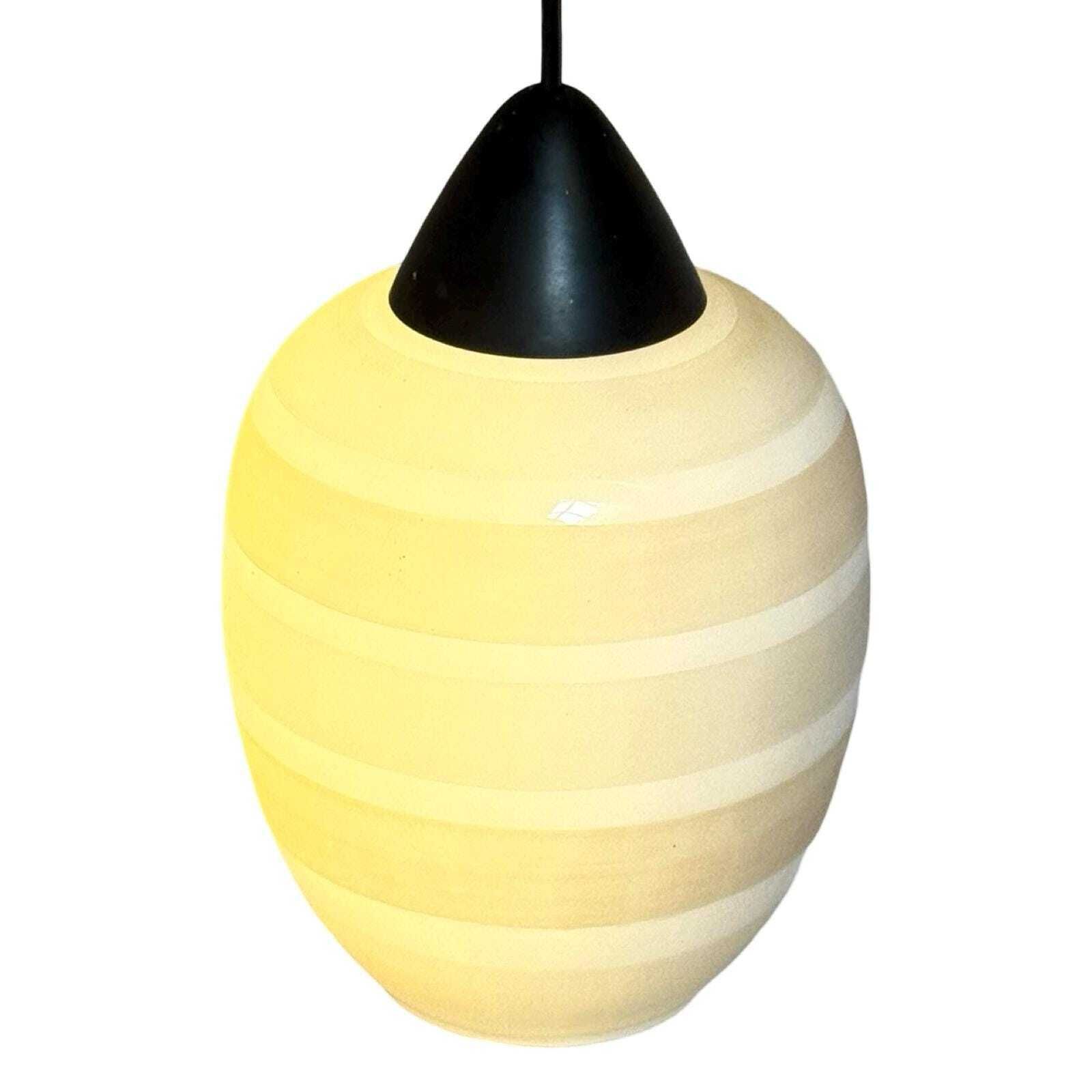 Vintage 50's Mcm Hanging Pendant   Frosted / Semi Translucent White Glass And Black Top   Attr. Louis Kalff / Phillips photo Lighting