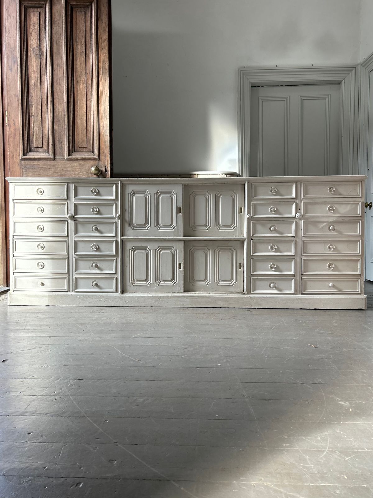 The Loveliest Of 19thc Painted Dresser Bases   8 Ft 4 Long photo for sale