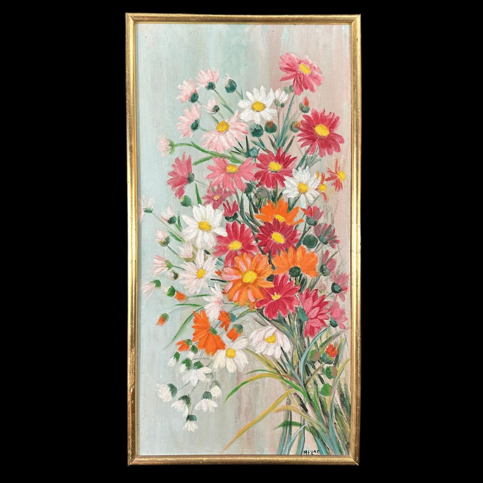 Bright French Vintage Oil On Canvas Original Gold Leaf Frame