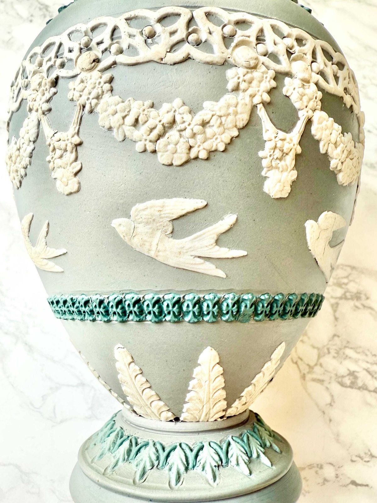 Antique 1884 Vase Rare Doulton Lambeth Art And Crafts Victorian Silicon Ware Bird Pattern Sparrow Floral Garland Jasperware photo buy
