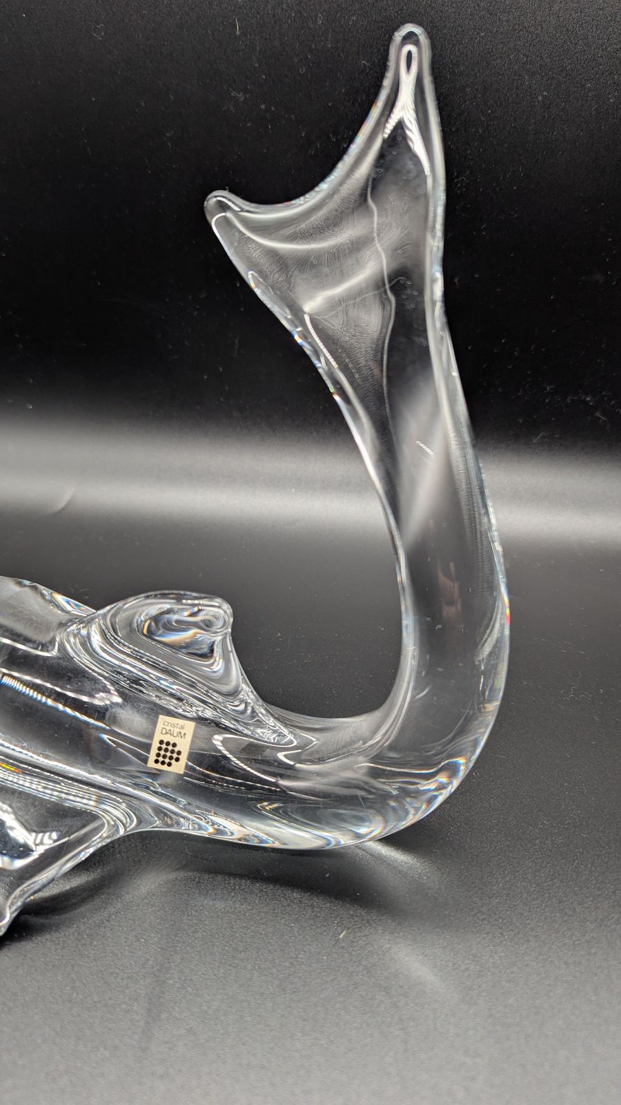 Crystal Glass Dolphin Sculpture Centrepiece By Daum, France. Signed photo vintage