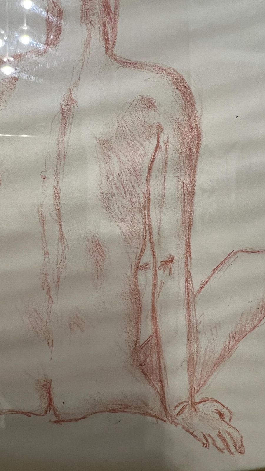 Signed Framed Red Pencil Nude Drawing – Female Figure Study photo vinterior