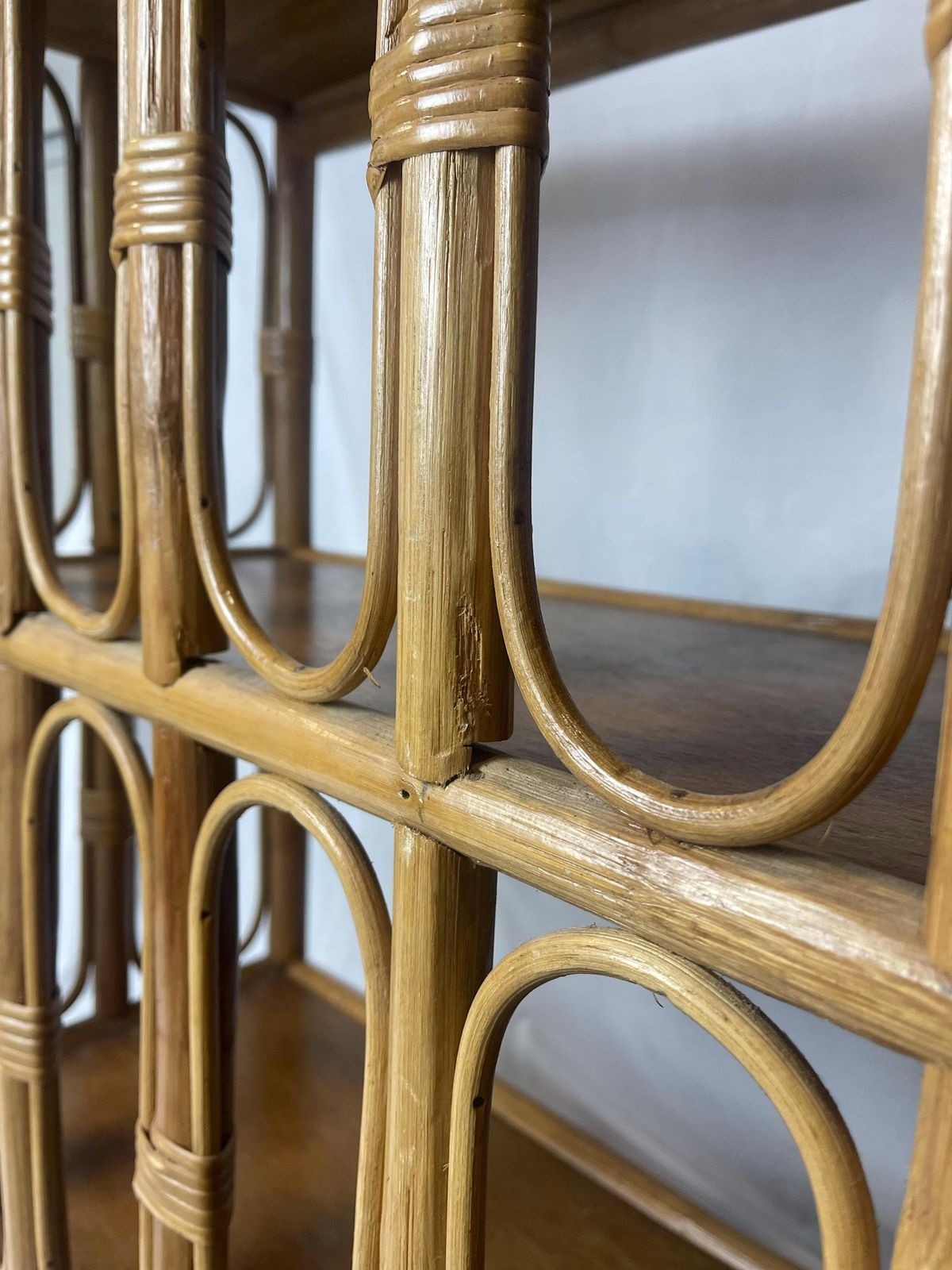 Mid Century Bamboo Display Case, Vintage Bamboo Shelves, Retro Wicker And Bamboo Bookcase, 1970's Furniture photo buy