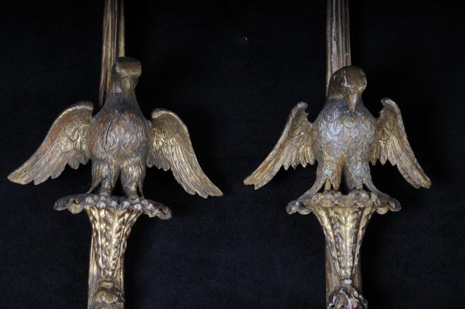 photo furniture Pair Of Large Empire Appliqués / Sconces Circa 1800, Gilded Linden Wood