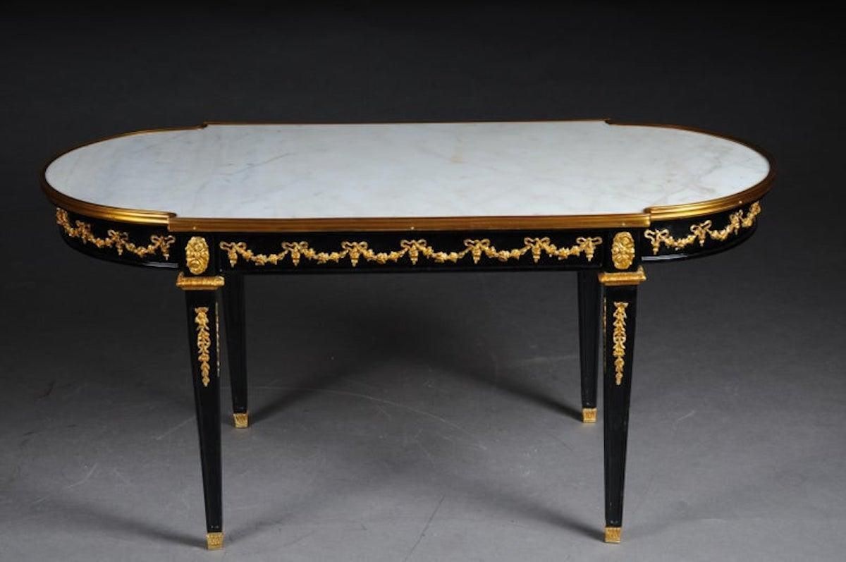 Designer Couch Table In Louis XVI Black, White Marble photo for sale
