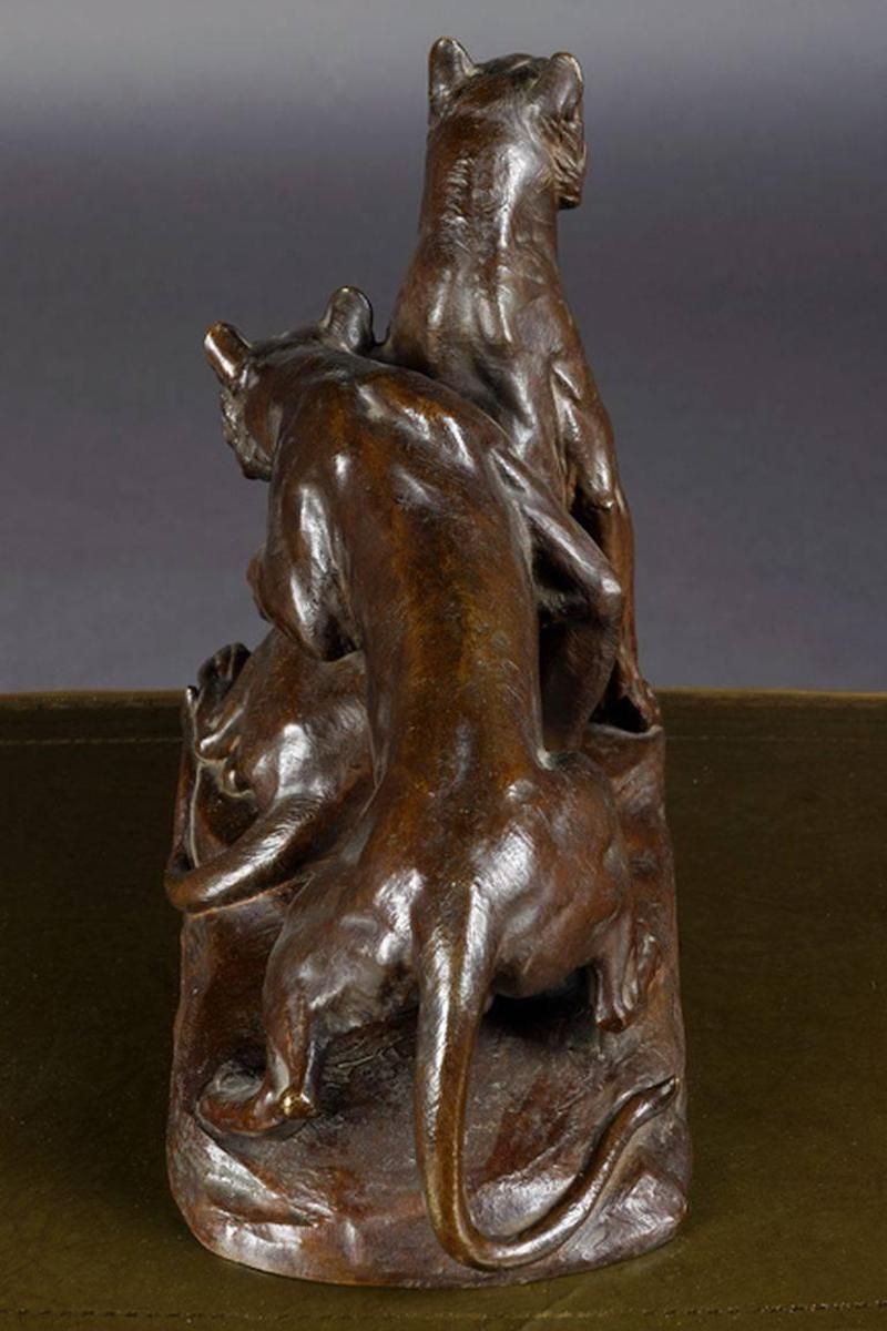Early 20th Century Bronze Plastic Tiger Couple On Rocks By G. Gardet, 1863 1939 photo 6004.0