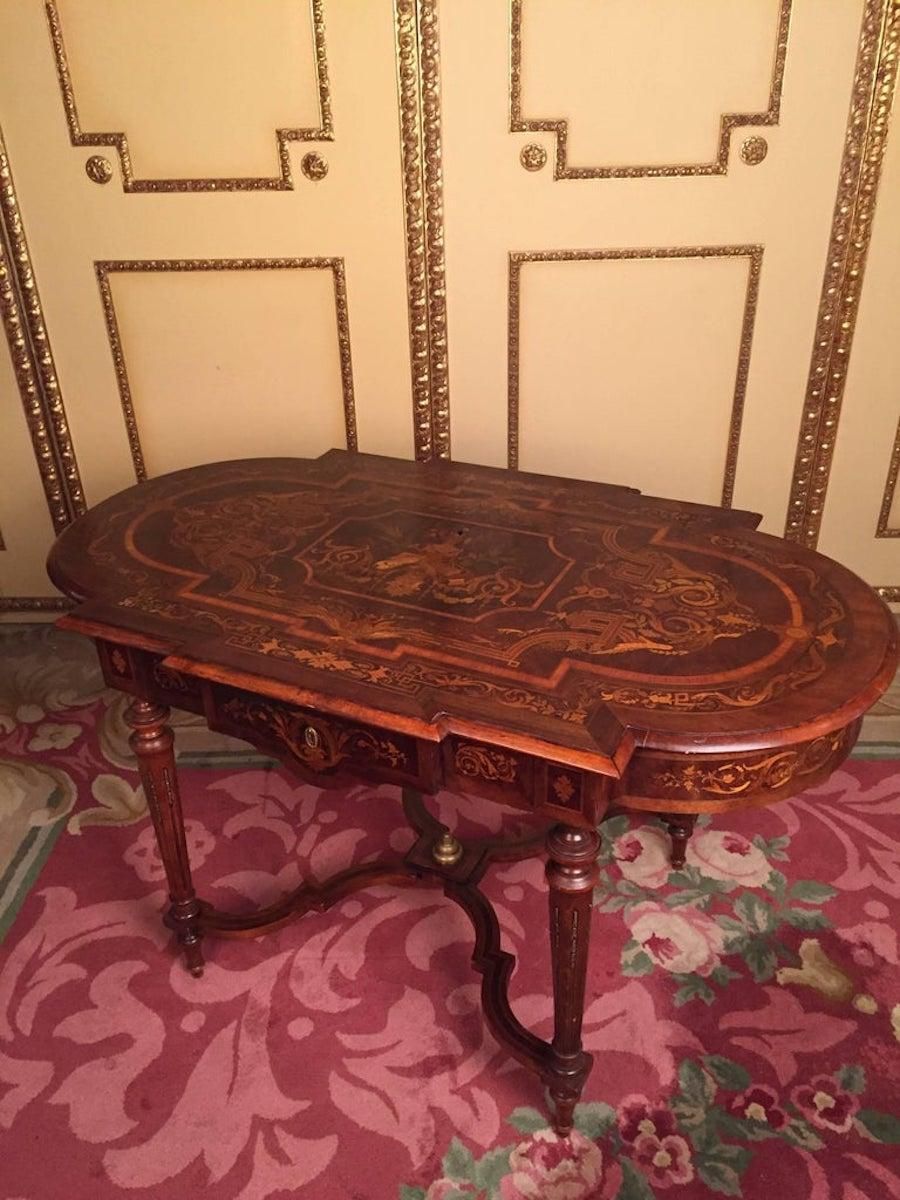 19th Century Marquetry Salon Table Louis XVI With Noble Veneer photo for sale