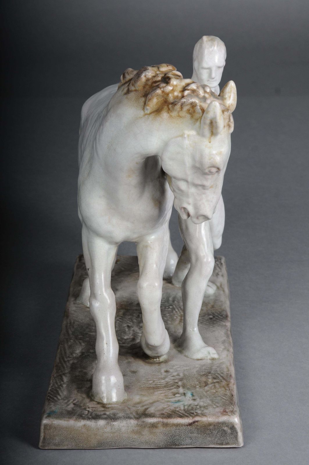 Art Ceramic Figure. The Horse Tamer By Else Bach For The Karlsruhe Majolika. Germany photo