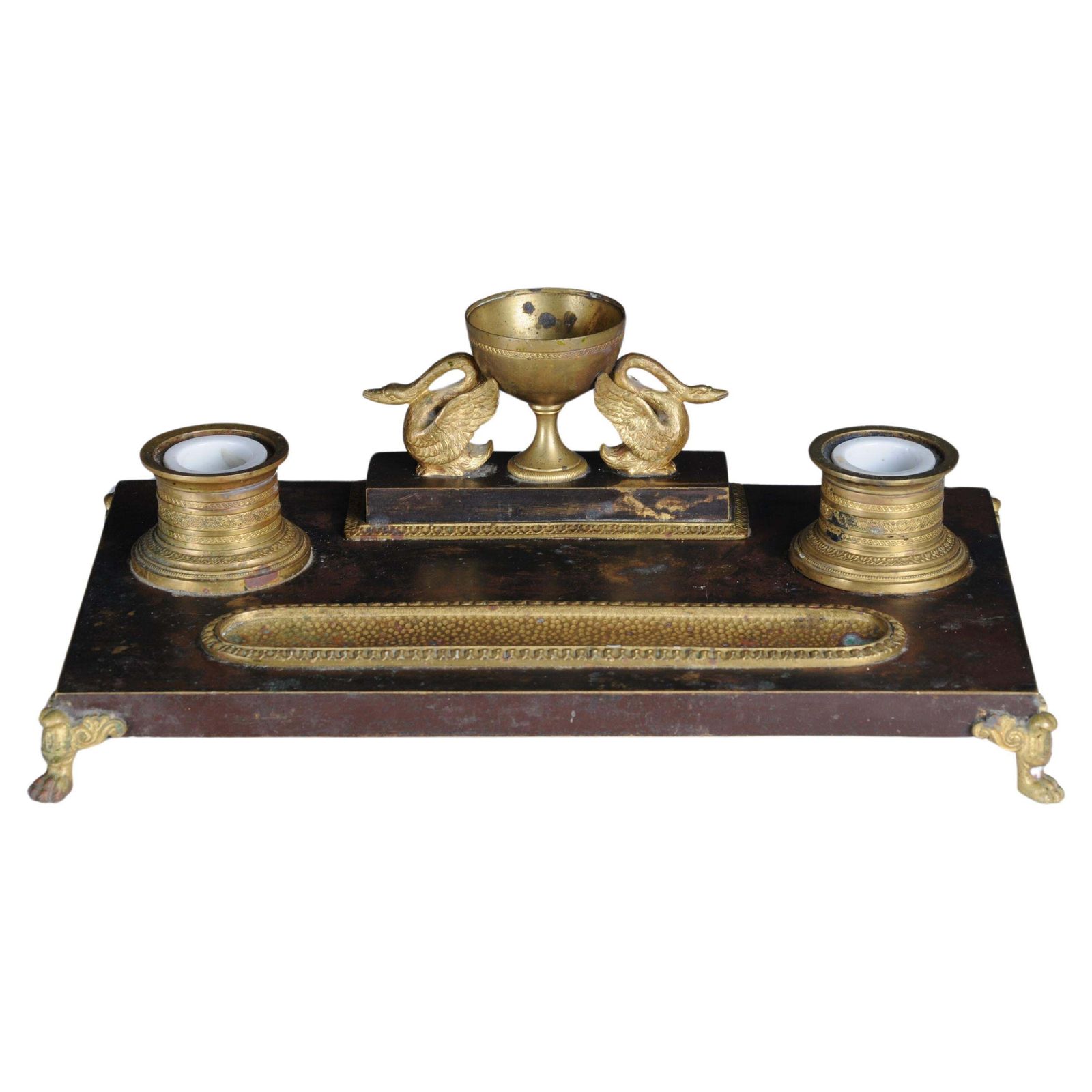 Antique Empire Ink Set, Gold Plated Bronze With Swans, France