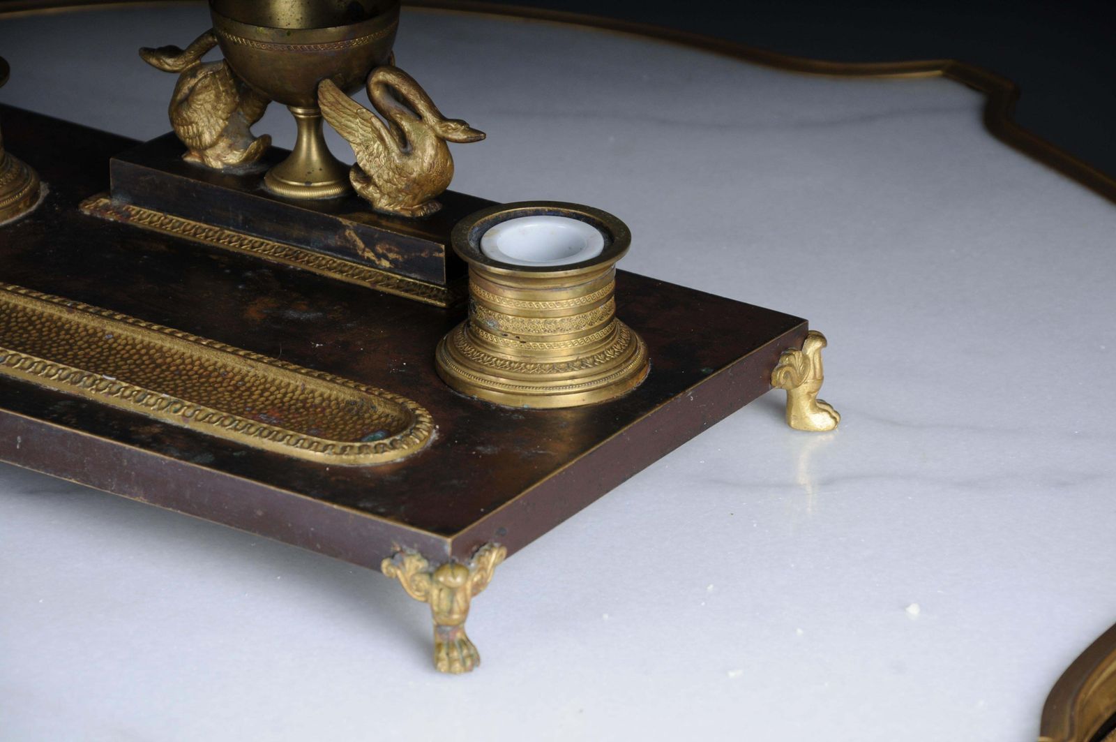 photo furniture Antique Empire Ink Set, Gold Plated Bronze With Swans, France