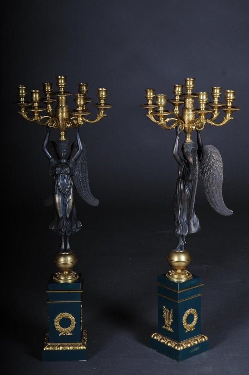 Pair Of Empire Ceremonial Bronze Candelabras/Candlesticks After P. P. Thomire photo furniture