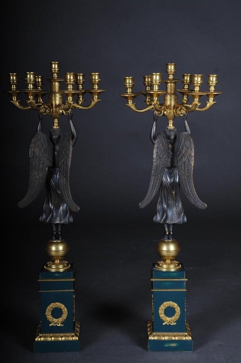 Pair Of Empire Ceremonial Bronze Candelabras/Candlesticks After P. P. Thomire photo for sale
