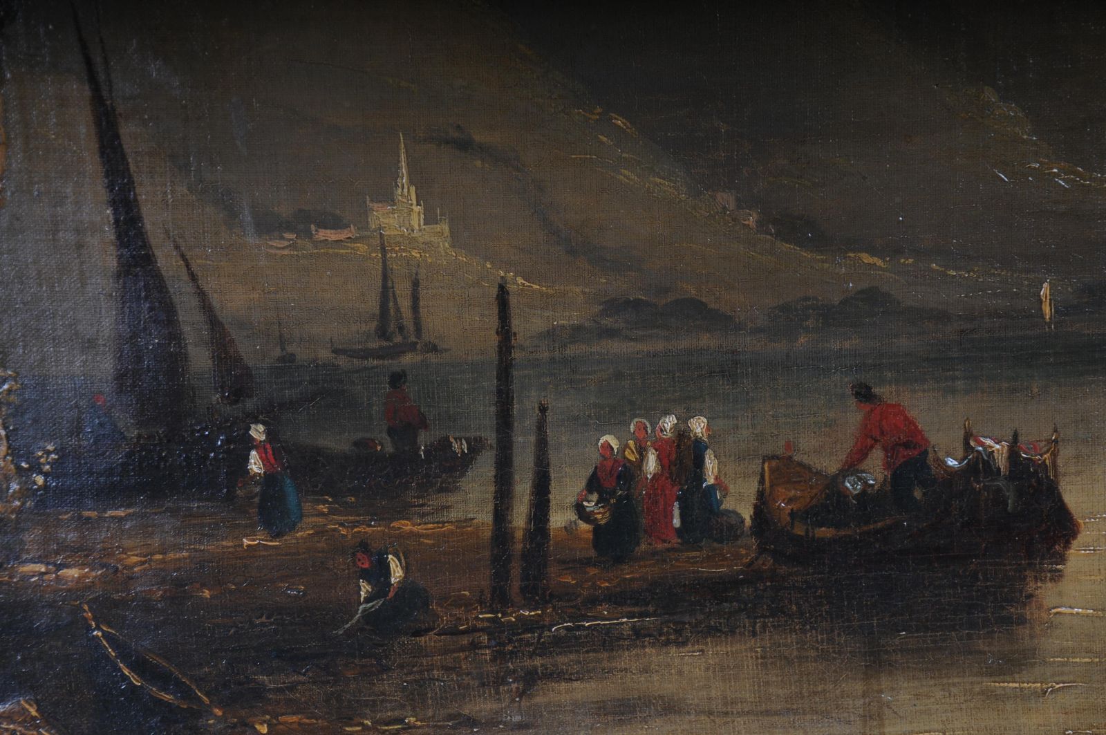 Home Decor Classic Antique French Trumeau Mirror With Harbor Landscape With Sailing Ships photo