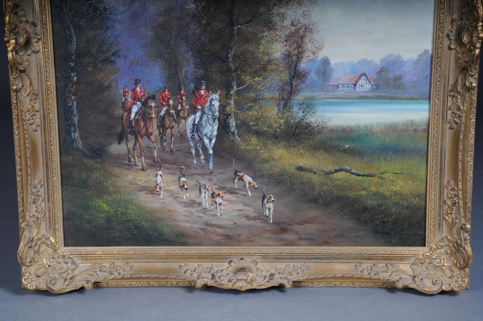 20th Century Impressionist Oil Painting Horse Rider With Hunting Dogs, Signed photo for sale