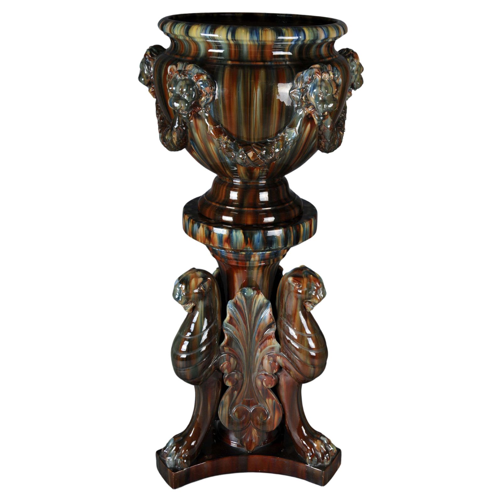 Clement Massier (1857 1945) Majolica Flower Vase/Column Vase, France