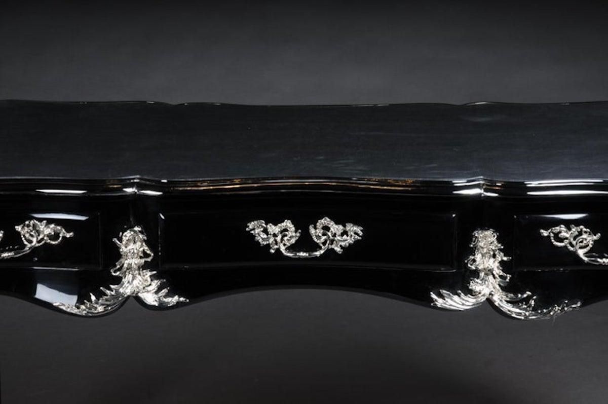 Designer Writing Desk / Bureau Plat In Louis XV Style, Piano Black photo for sale