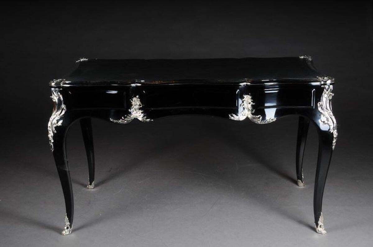 Designer Writing Desk / Bureau Plat In Louis XV Style, Piano Black photo buy