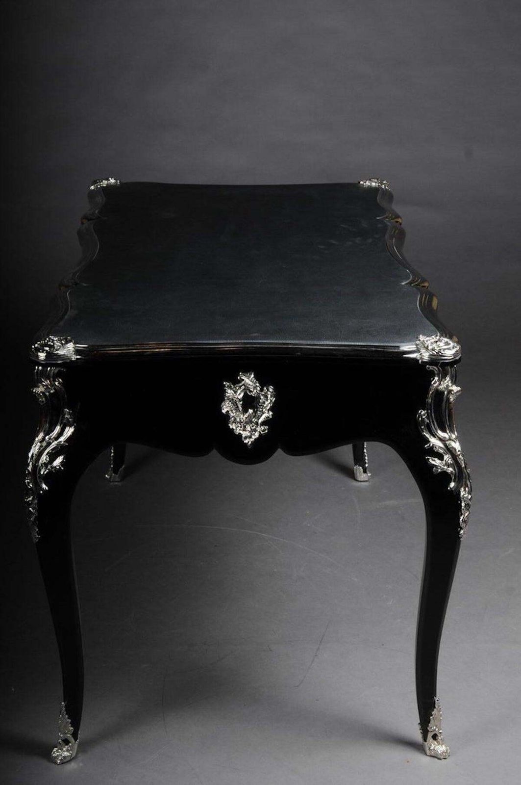 Designer Writing Desk / Bureau Plat In Louis XV Style, Piano Black photo vintage
