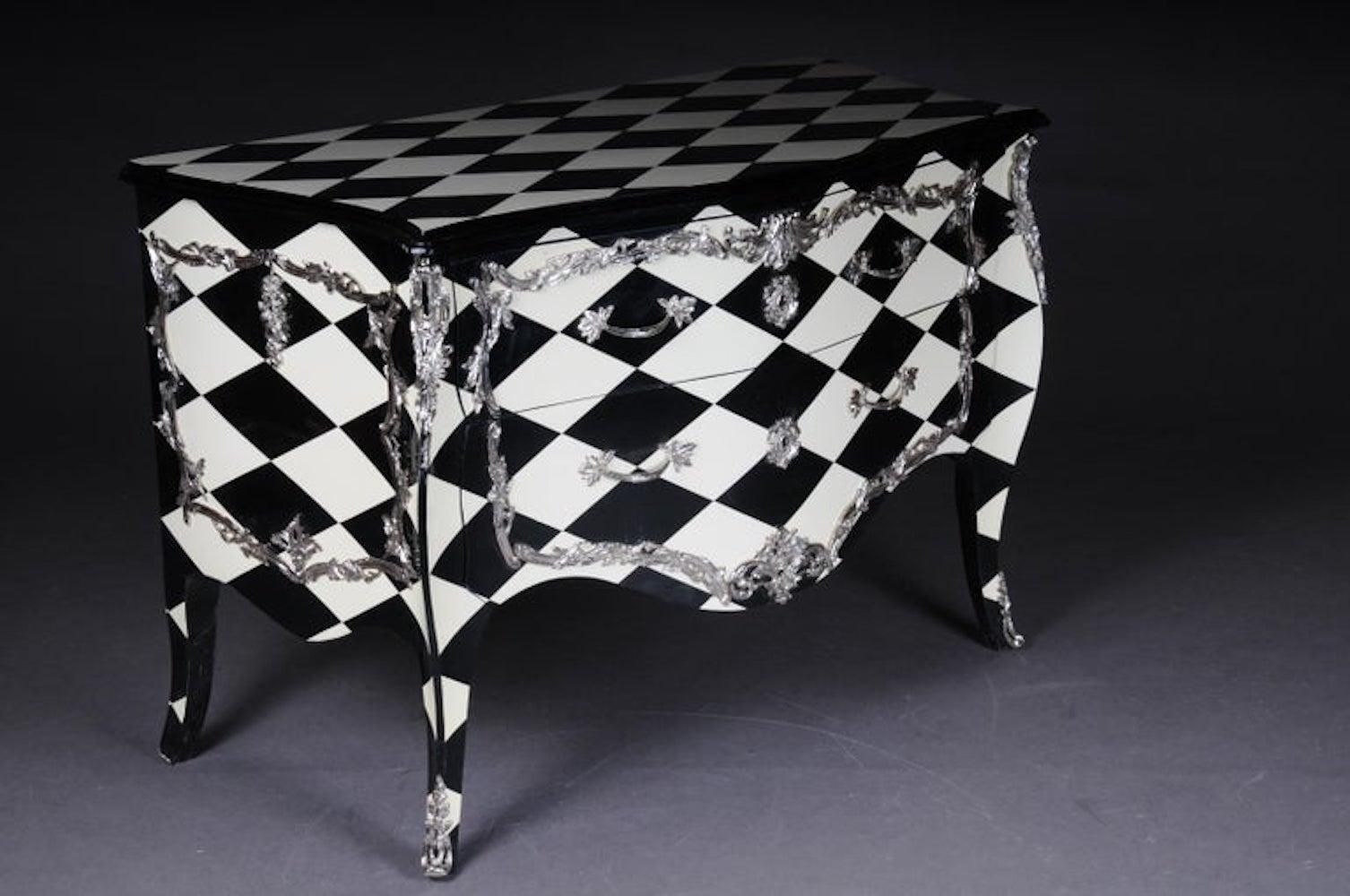 Designer Commode In Louis XV, Chessboard Pattern, Black And White photo furniture
