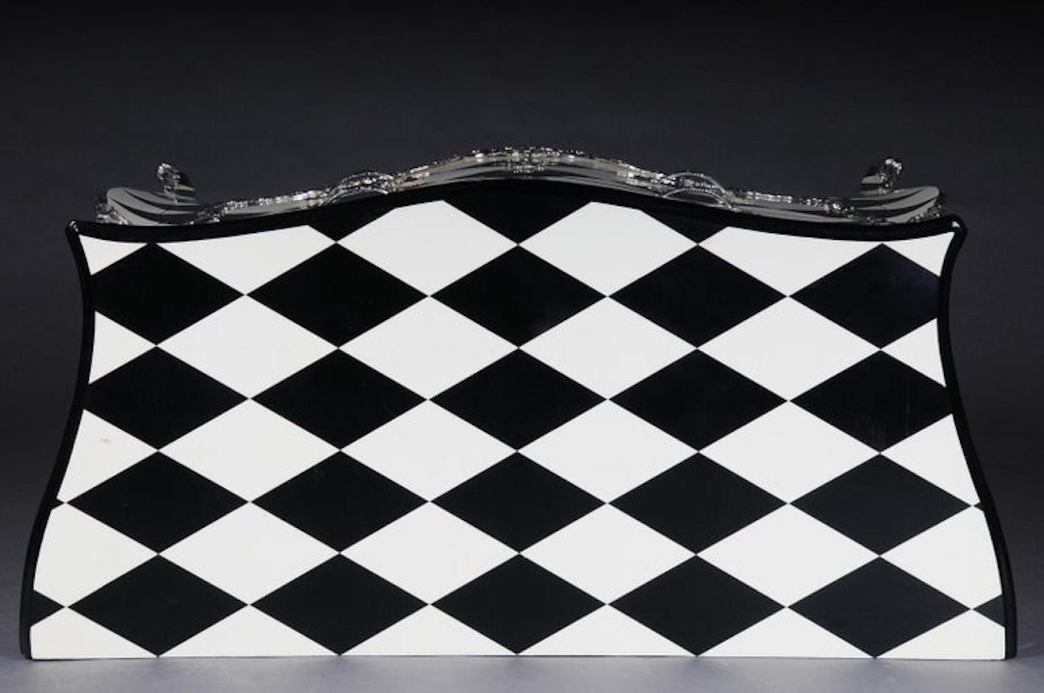 Designer Commode In Louis XV, Chessboard Pattern, Black And White photo buy