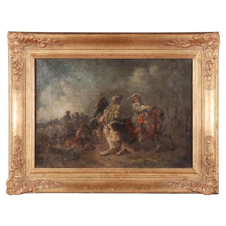 19th Century Oil Painting Battle Scene From Adam Eugen