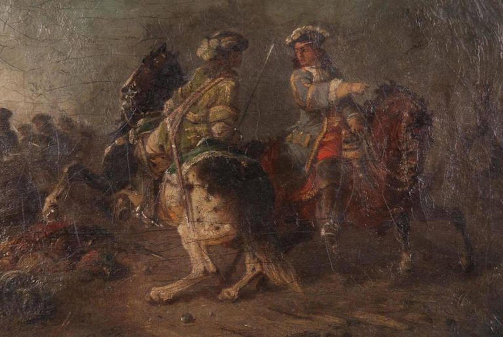 photo for sale 19th Century Oil Painting Battle Scene From Adam Eugen