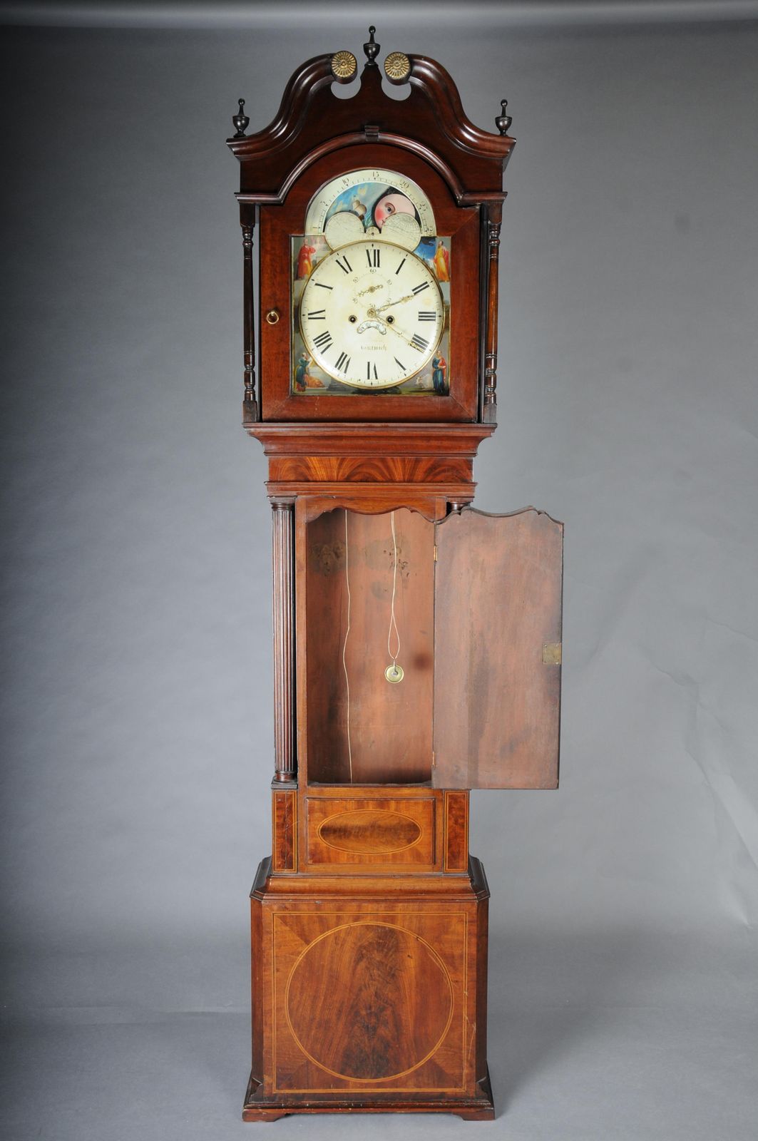 photo vintage Masterful Antique English Grandfather Clock, Mahogany, 18th Century