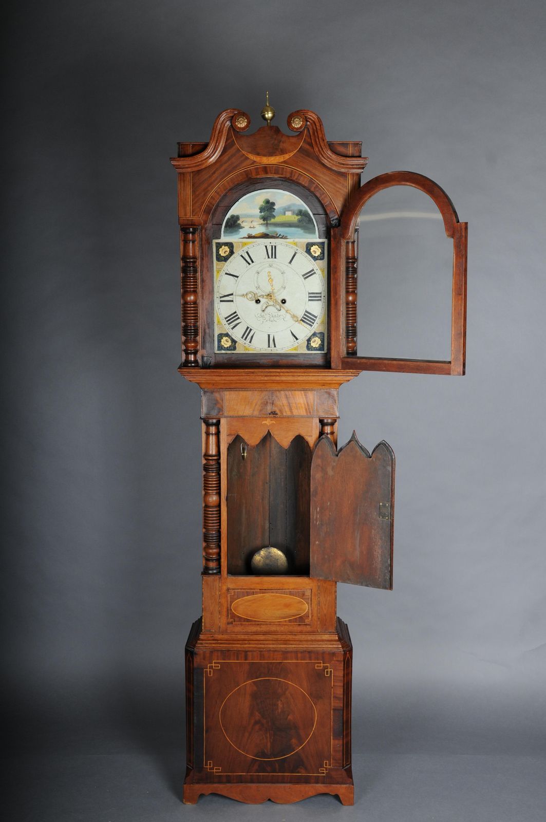 photo furniture Unique Antique English Grandfather Clock, Mahogany, 18th Century