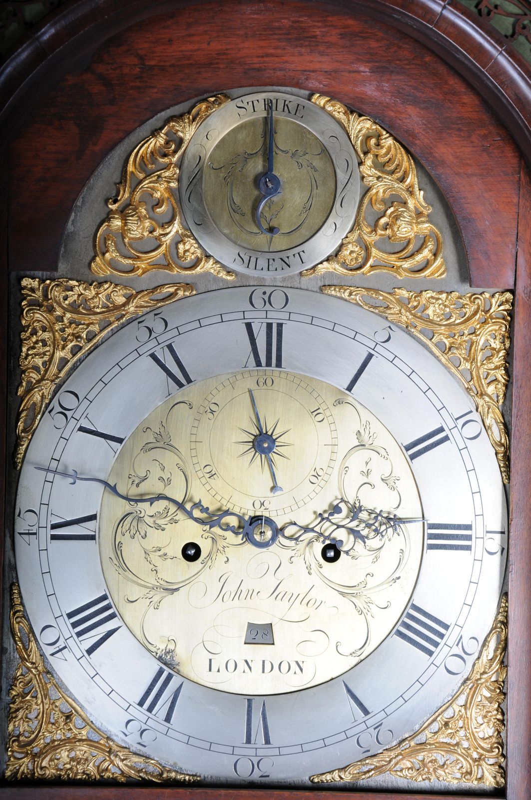 photo buy Historic Antique English Grandfather Clock, Mahogany, 18th Century.