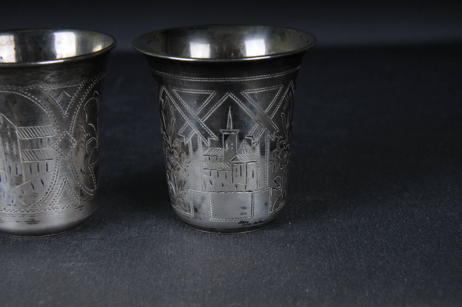 2 Antique Silver Mug 84 Silver Russian Viktor Sawinkow Flowers City 875er Silver photo furniture