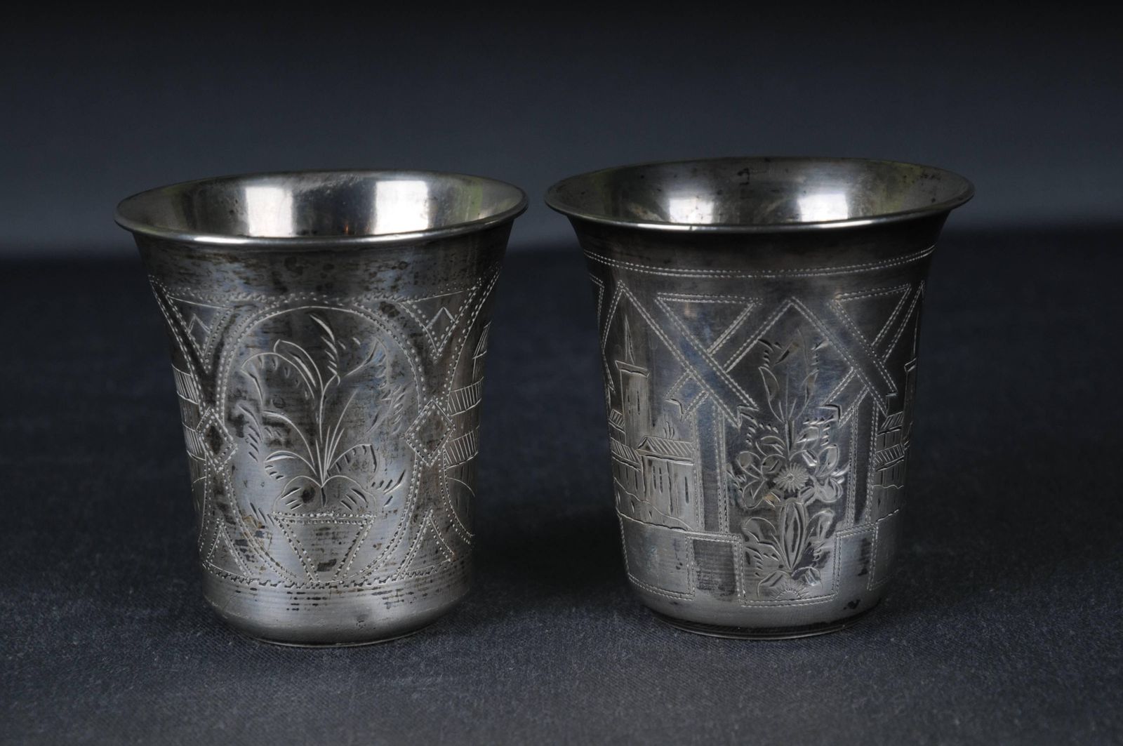 2 Antique Silver Mug 84 Silver Russian Viktor Sawinkow Flowers City 875er Silver photo Home Decor