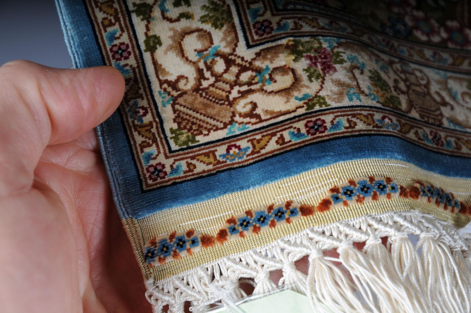 Royal Ozipek Silk Carpet/Tapestry Hereke Signed, 20th Century. Blue photo vintage