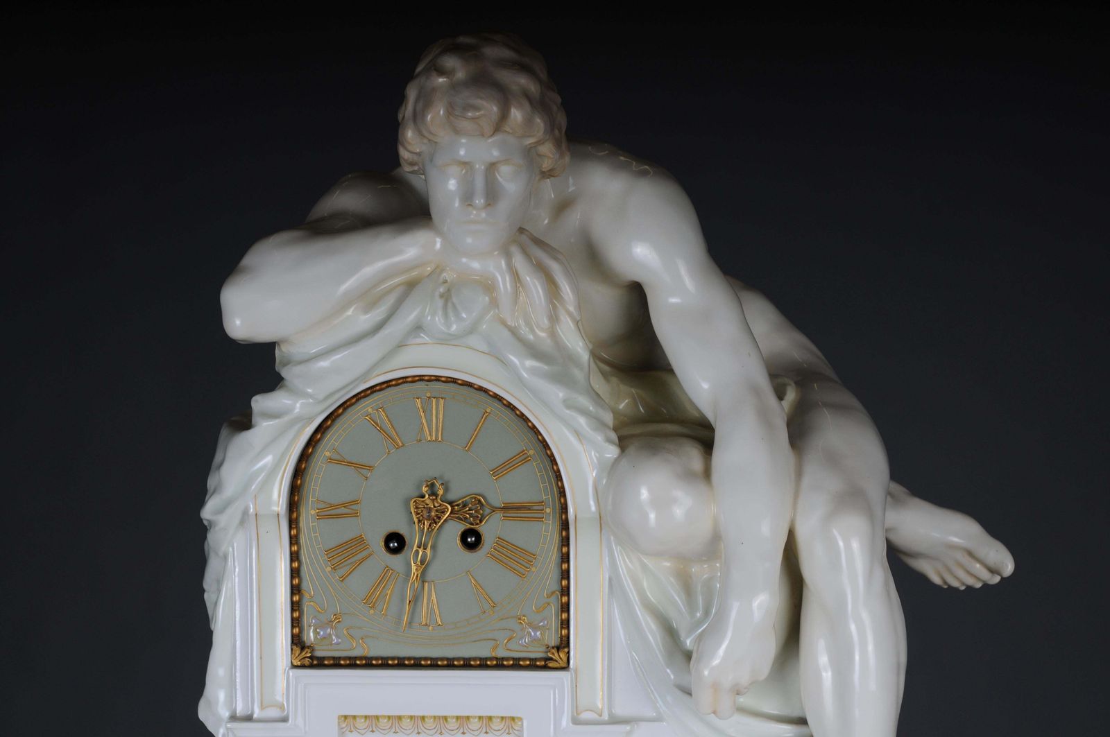 photo for sale Monumental Art Nouveau Mantel Clock With Enamel And Soft Painting. 62 Cm