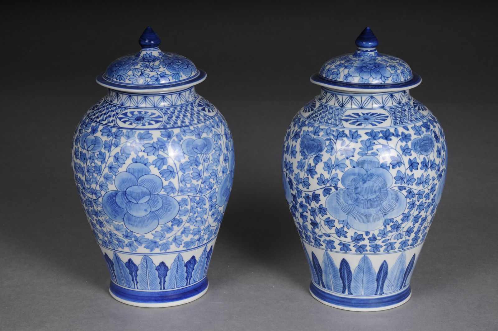 Pair Of Asian Lidded Vases, Porcelain, 20th Century. photo furniture
