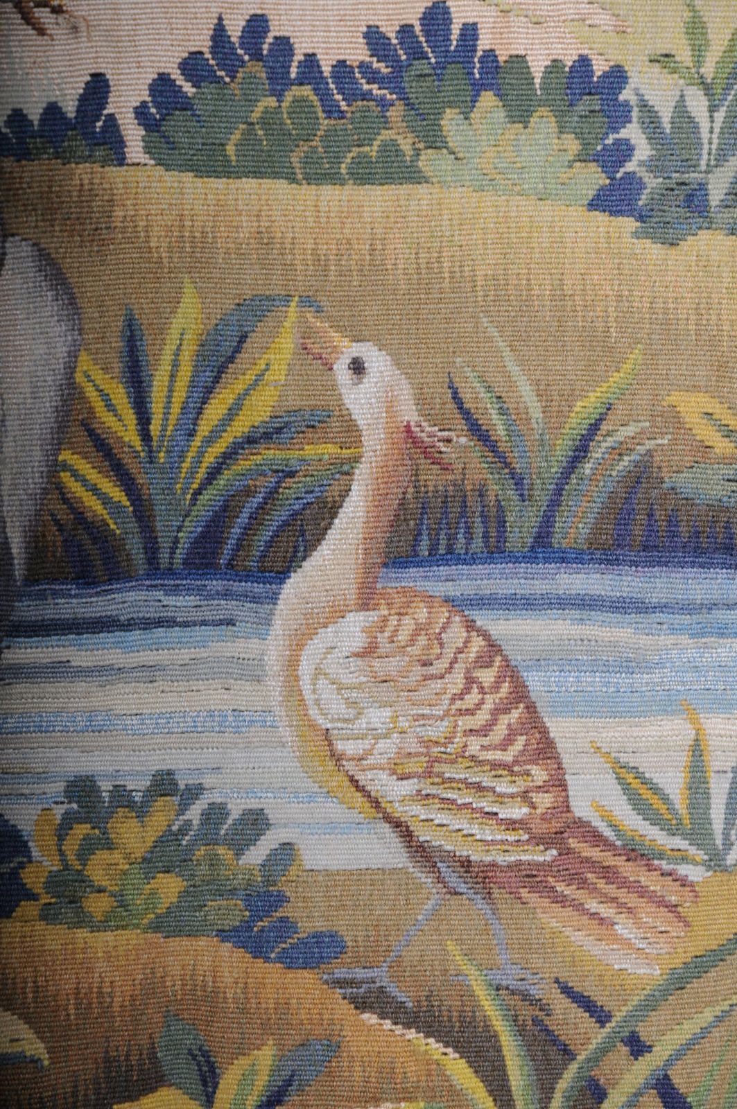 Textiles Antique Silk Aubosson Wall Carpet, France Late 19 Century. Verdure Motif, Signed photo