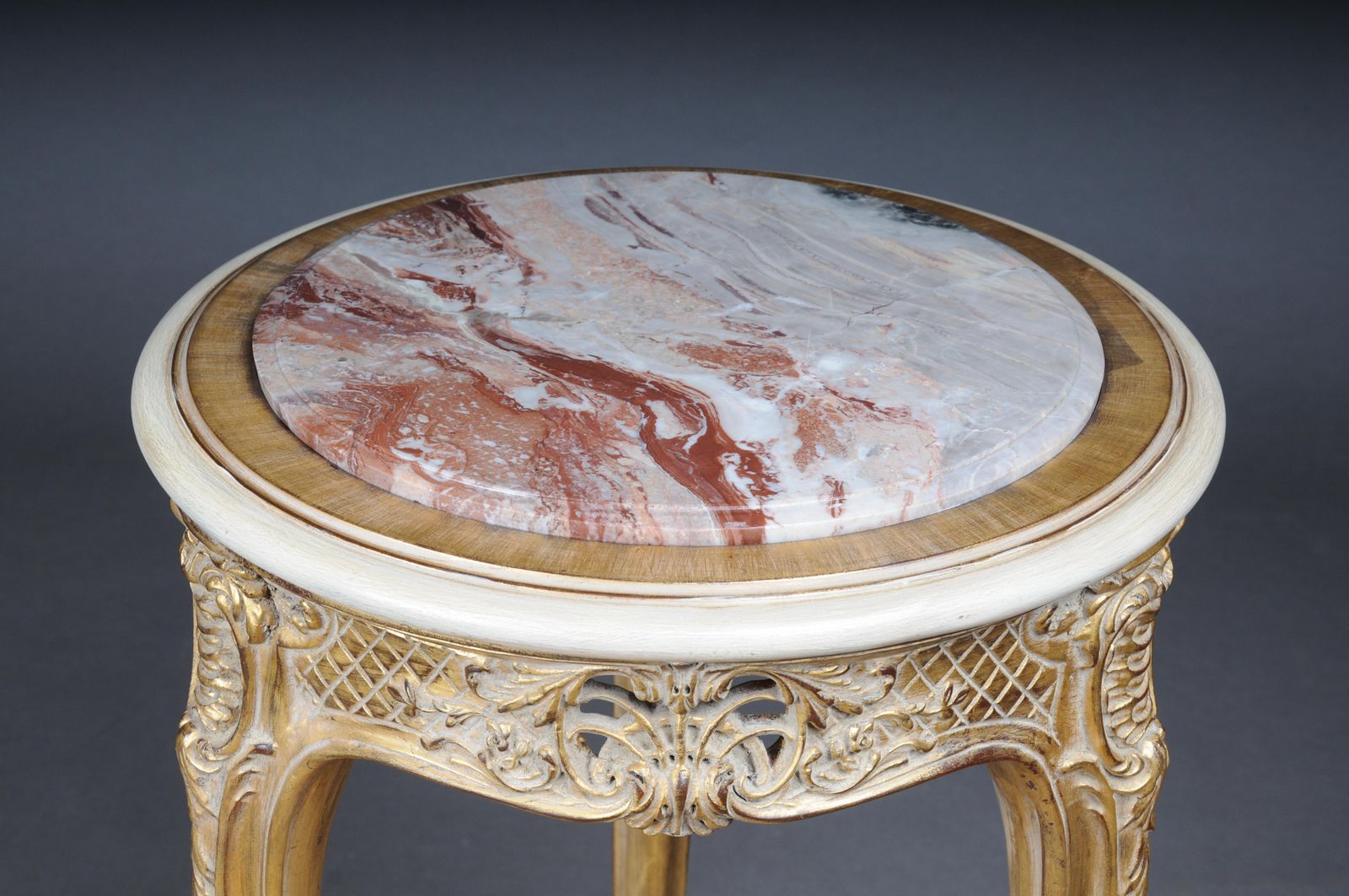 Finely Carved Gold Side Table With Marble Top, Louis XV White/Gold photo for sale