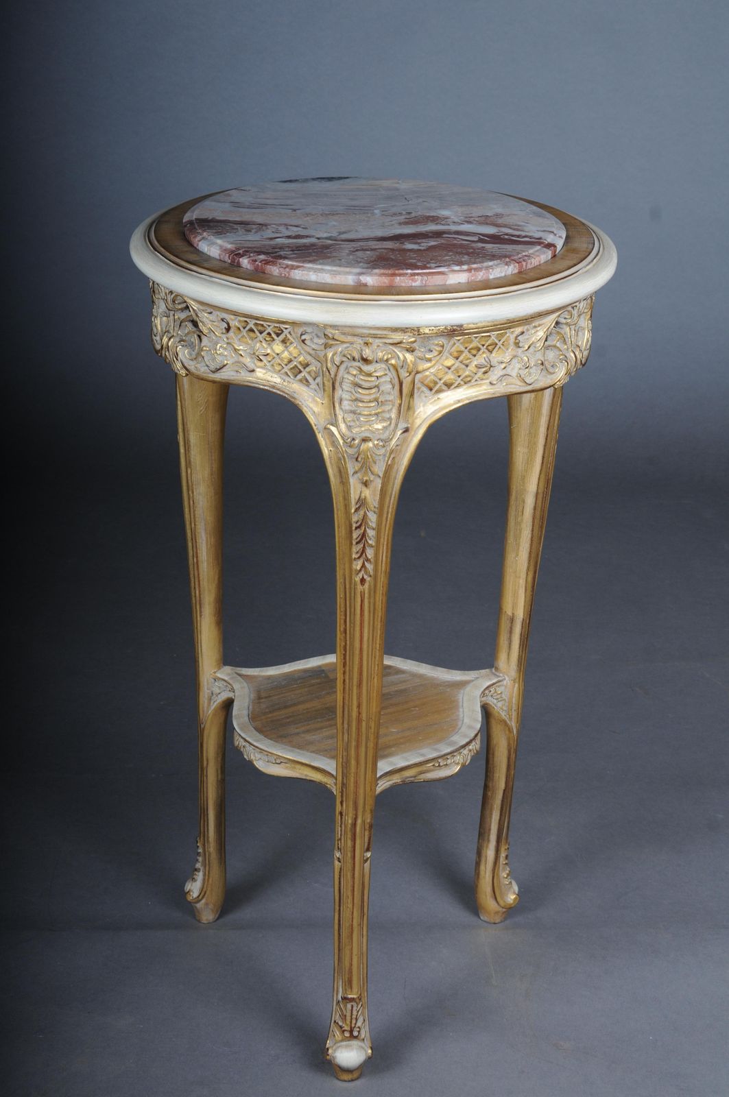 Finely Carved Gold Side Table With Marble Top, Louis XV White/Gold photo vintage