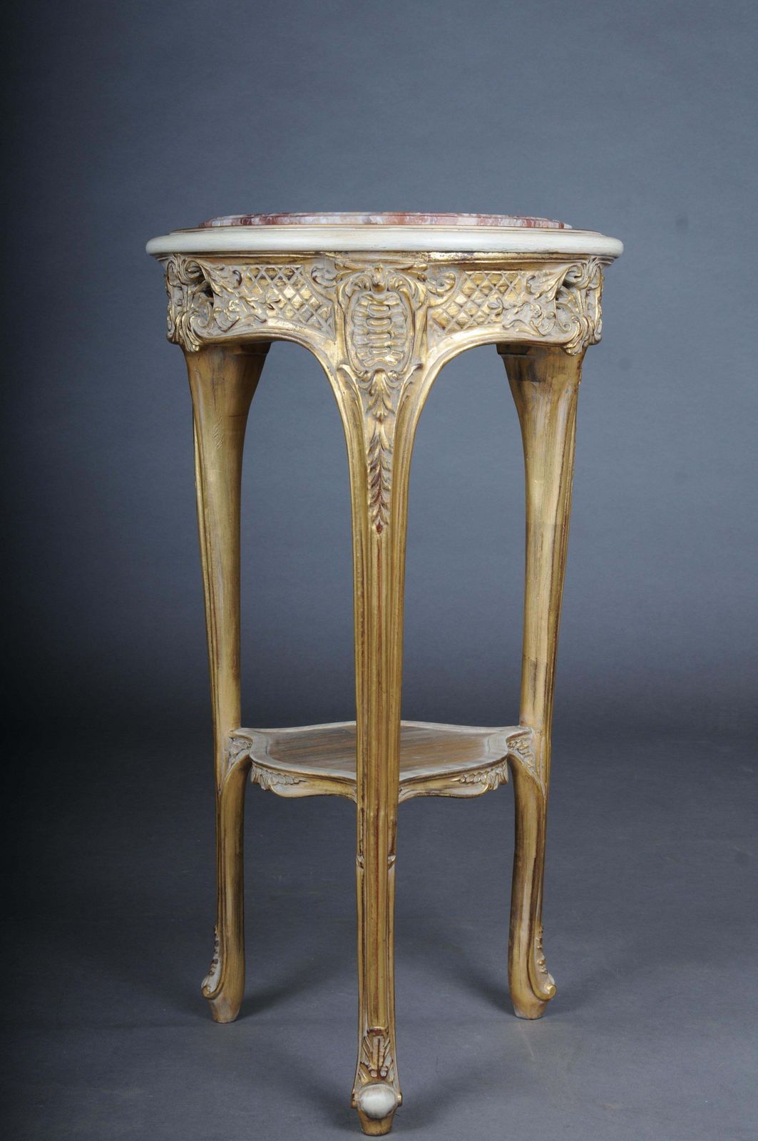 photo furniture Finely Carved Gold Side Table With Marble Top, Louis XV White/Gold