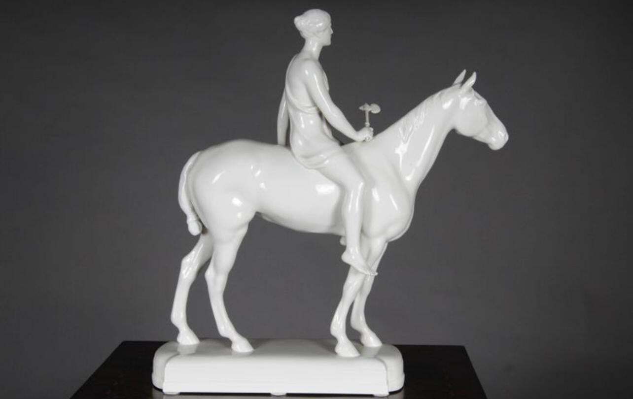 photo furniture 20th Century Big Kpm Berlin  Louis Tuaillon  Sculpture Figure Amazoness On Horse