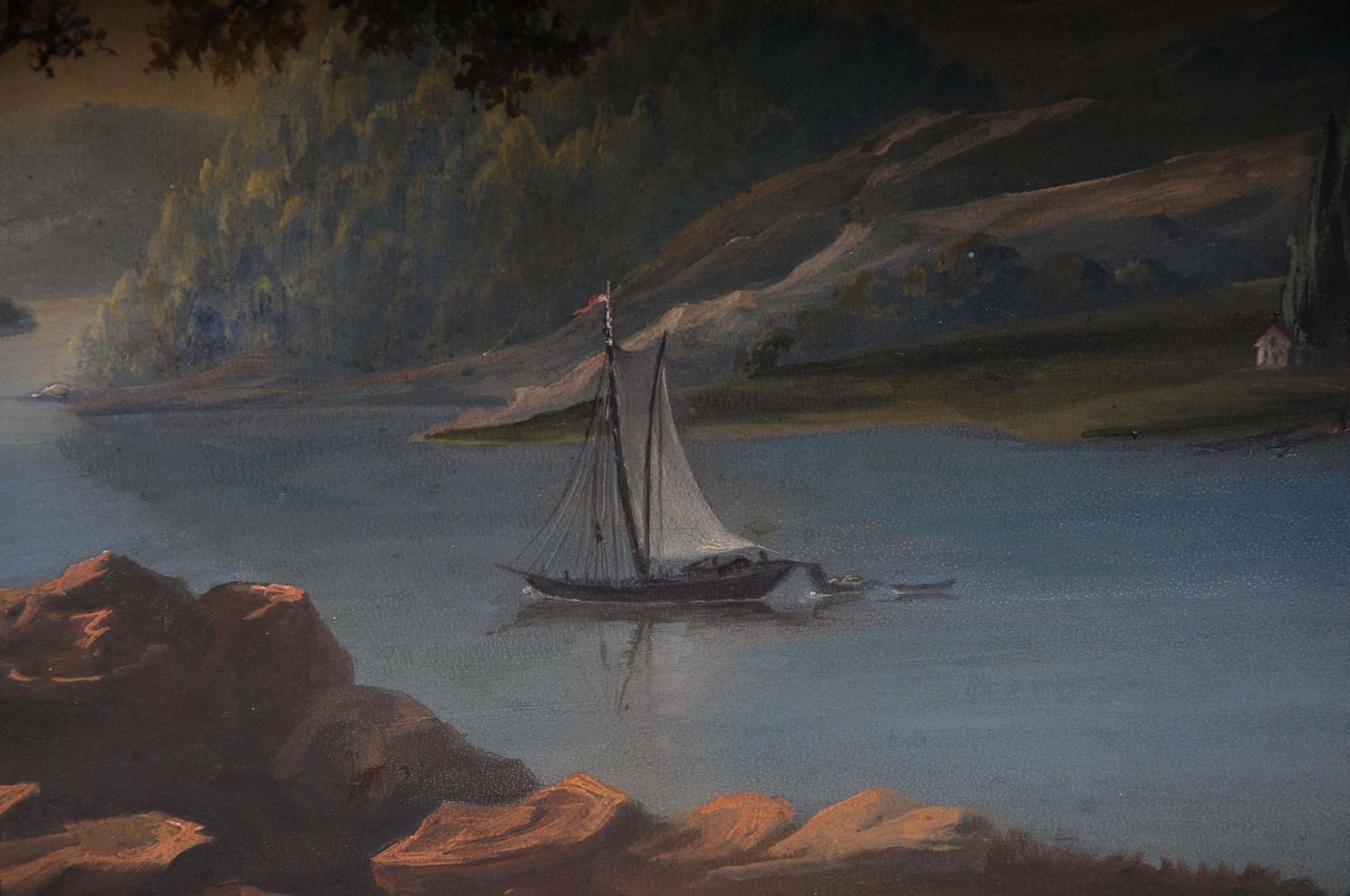 Oil Painting Idyllic River Landscape/Romantic Scene 19th Century photo buy