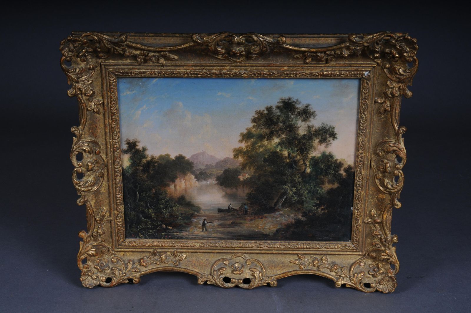 Antique Oil Painting Romance Landscape Painting. 19th Century photo furniture