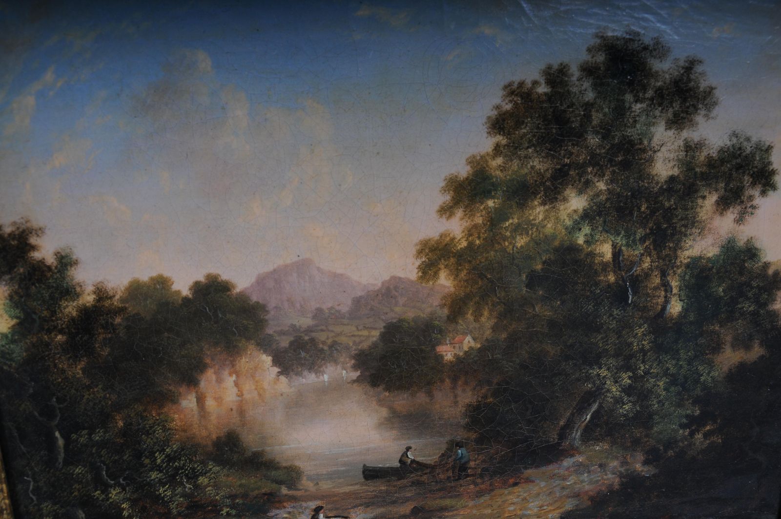 photo vinterior Antique Oil Painting Romance Landscape Painting. 19th Century